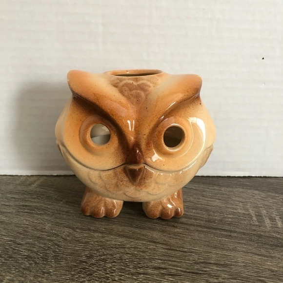 Vtg Hand Painted Ceramic Owl  Tealight Holder - Picture 1 of 7